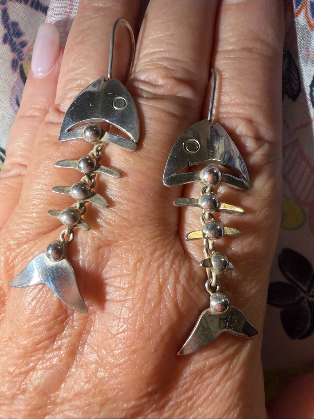 Sterling Silver Fishbone Articulated Drop Earrings